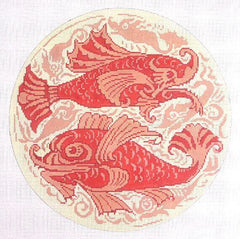 Barbara Russell Red Fish Design Round Needlepoint Canvas