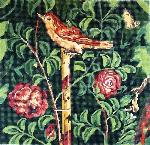 Barbara Russell Pompeii Rose Bird & Flower Needlepoint Canvas