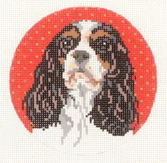 Barbara Russell King Charles Dog Round Needlepoint Canvas