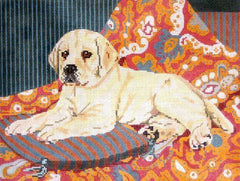 Barbara Russell Lab Puppy on Cushion Needlepoint Canvas