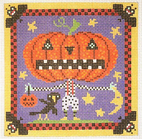 Birds of a Feather Pumpkin Head Boy Needlepoint Canvas