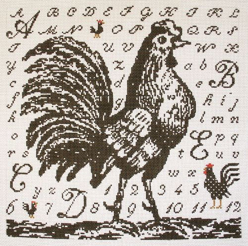 Birds of a Feather Toile Rooster Needlepoint Canvas