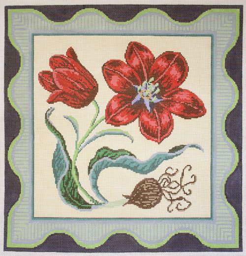 Birds of a Feather Red Tulip Needlepoint Canvas