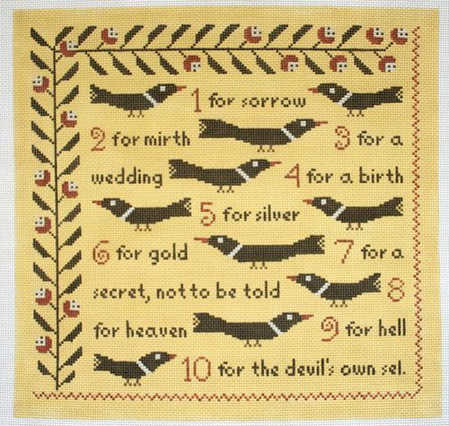 Birds of a Feather Counting Magpies Needlepoint Canvas