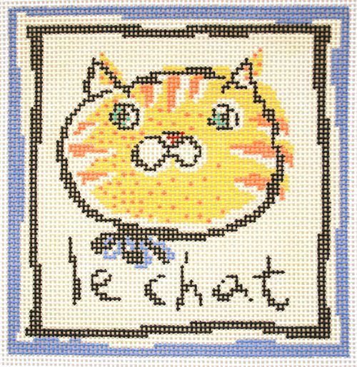 Birds of a Feather French Lesson Cat Needlepoint Canvas
