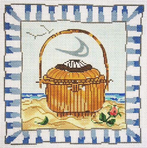 Cooper Oaks Design Blue Border Ack Basket Needlepoint Canvas