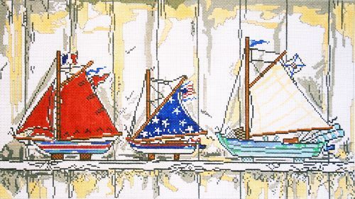 Cooper Oaks Design Boats on Shelf Needlepoint Canvas