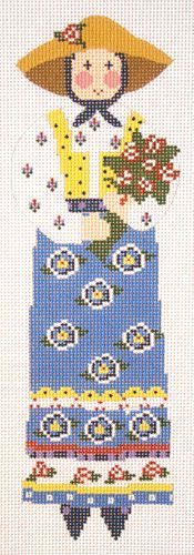 Cooper Oaks Design BL YL Lady Flowers 13M Needlepoint Canvas