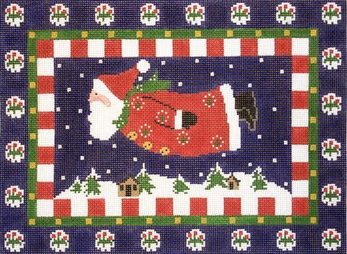 Cooper Oaks Design Blue Flying Santa Needlepoint Canvas