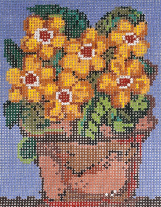 Cooper Oaks Design Terracotta Yellow Flowers Needlepoint Canvas
