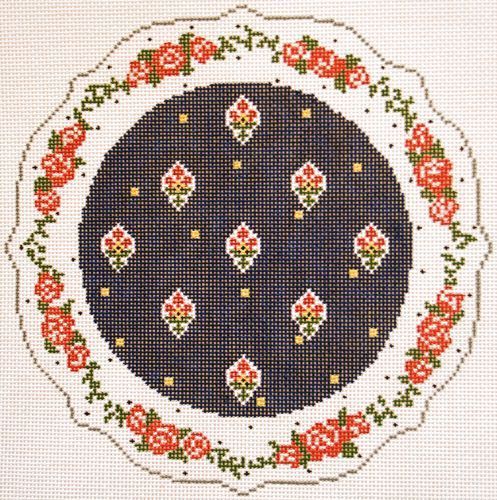 Cooper Oaks Design FR Ctry Plate R BL WH Needlepoint Canvas