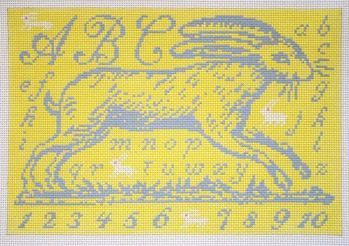 Birds of a Feather Toile Rabbit Blue Needlepoint Canvas
