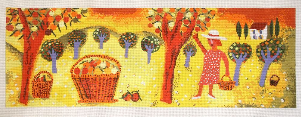 Birds of a Feather Picking Peaches Needlepoint Canvas