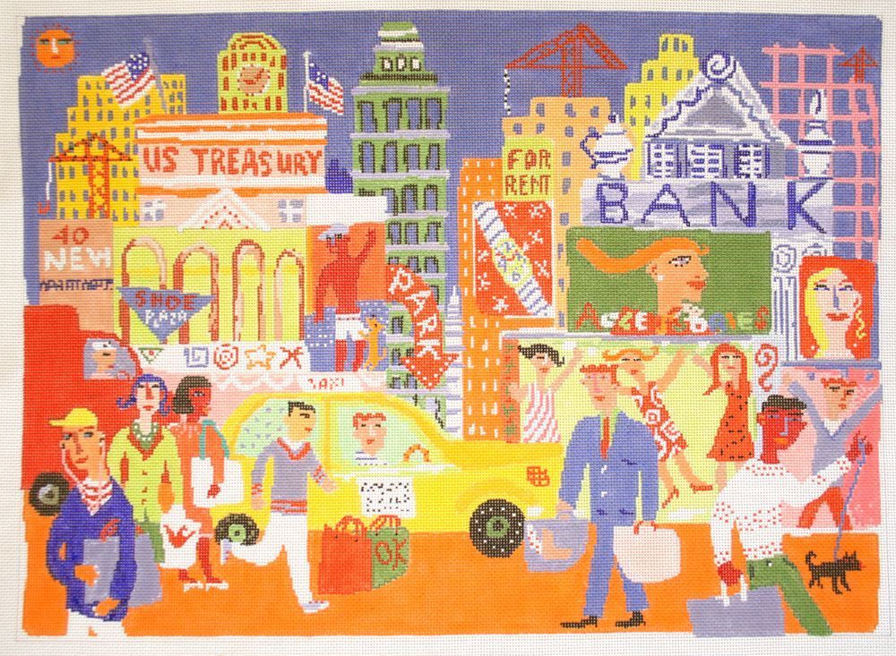 Birds of a Feather City Scene Needlepoint Canvas