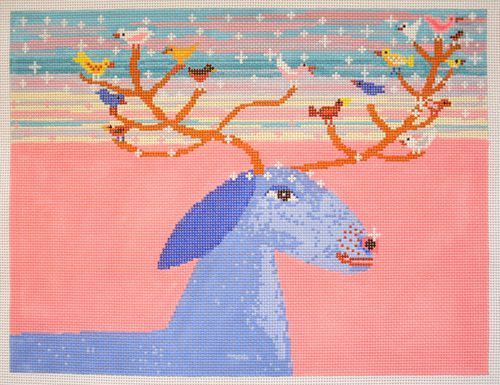 Birds of a Feather Deer Birds Needlepoint Canvas