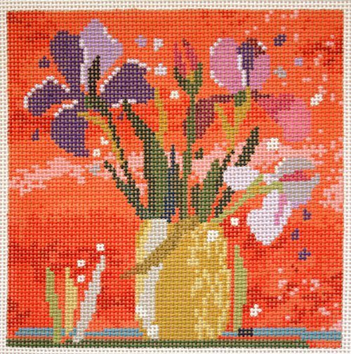 Birds of a Feather Yellow Vase with Flowers Needlepoint Canvas