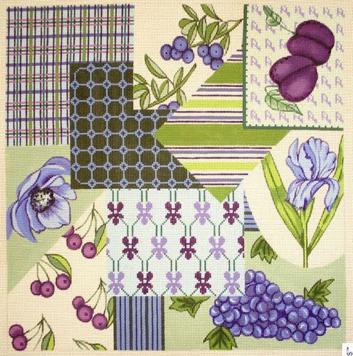 Fleur de Paris Corp Fabric Samples Green / Wine Needlepoint Canvas