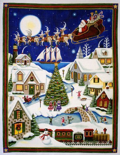 Rebecca Wood Designs Here Comes Santa Needlepoint Canvas