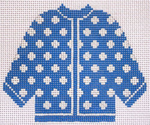 Silver Needle Blue w White Polka Dot Needlepoint Canvas