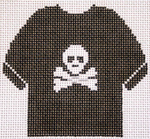 Silver Needle Black Jolly Roger Tshirt Needlepoint Canvas