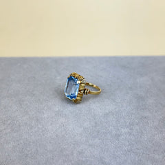 Vintage Retro Lab Aquamarine and 14k Gold Ring
