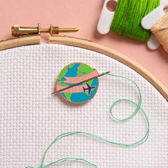 Caterpillar Cross Stitch Adventure Awaits Globe Needle Minder