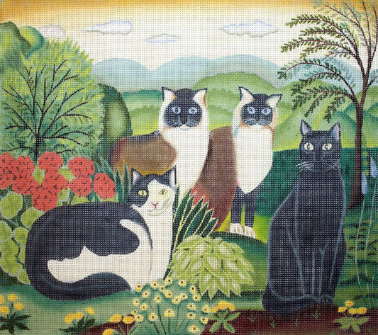 Painted Pony Designs Four Cats Needlepoint Canvas