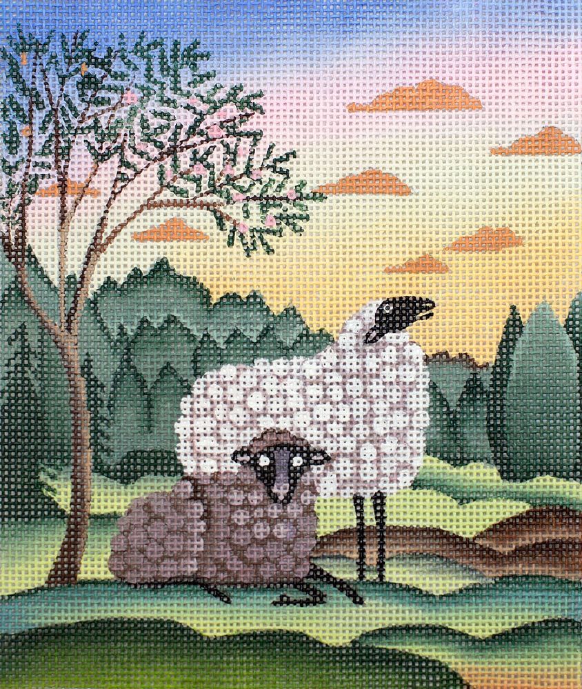 Painted Pony Designs Diane Ulmer Pedersen Two Morning Sheep Needlepoint Canvas