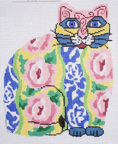Jean Smith Designs Small Rose Fat Cat Needlepoint Canvas