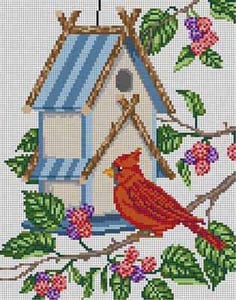 The Meredith Collection Treglown Designs Berry Birdhouse Needlepoint Canvas