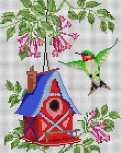 The Meredith Collection Treglown Designs Fuchsia Birdhouse Needlepoint Canvas