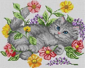 The Meredith Collection Treglown Designs Kitten & Flowers Needlepoint Canvas