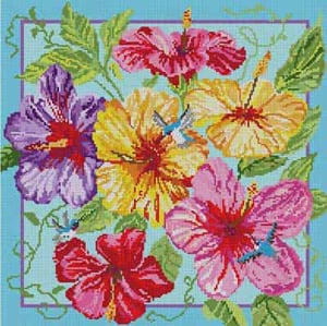 The Meredith Collection Treglown Designs Hybiscus &Hmmgbrds Needlepoint Canvas