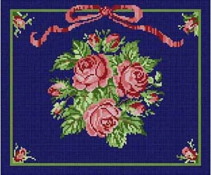 The Meredith Collection Treglown Designs Roses On Blue Needlepoint Canvas