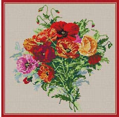The Meredith Collection Treglown Designs Poppies in Red Frame Needlepoint Canvas