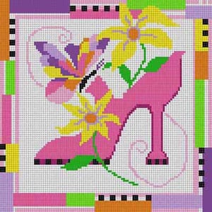 The Meredith Collection Treglown Designs Shoe With Flower Needlepoint Canvas