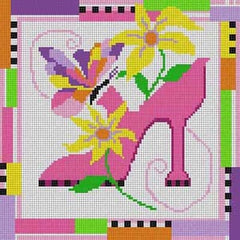 The Meredith Collection Treglown Designs Shoe With Flower Needlepoint Canvas