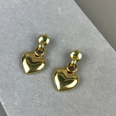 Vintage 1980s Large 14k Gold Puffy Heart & Link Omega Back Earring