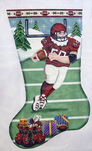 Rebecca Wood Designs Football Santa Stocking Needlepoint Canvas - 13M