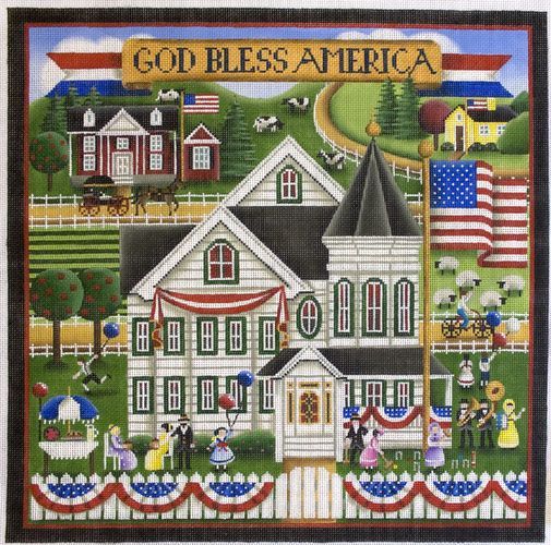 Rebecca Wood Designs Patriotic Village Needlepoint Canvas
