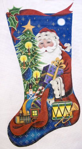 Rebecca Wood Designs Santas Gifts Boy Stocking Needlepoint Canvas - 13M