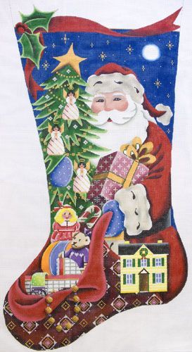 Rebecca Wood Designs Santas Gifts Girl Stocking Needlepoint Canvas - 18M
