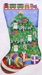 Rebecca Wood Designs Train Tree Stocking Needlepoint Canvas