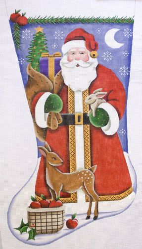 Rebecca Wood Designs Forest Santa Stocking Needlepoint Canvas - 18M
