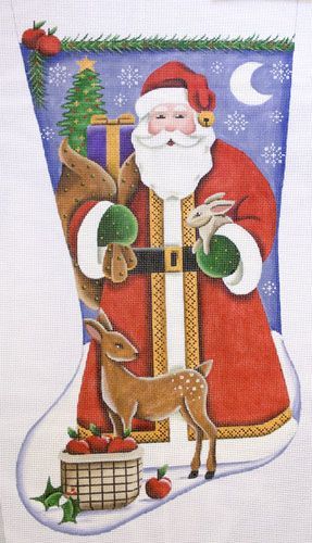 Rebecca Wood Designs Forest Santa Stocking Needlepoint Canvas