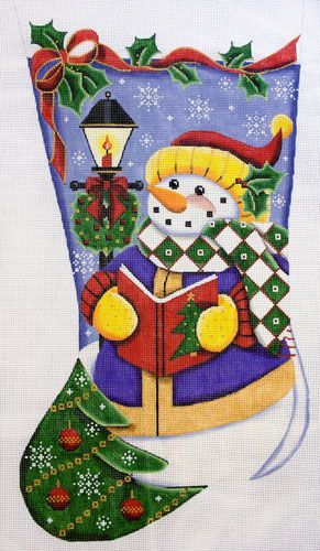 Rebecca Wood Designs Caroler Snowman Needlepoint Canvas