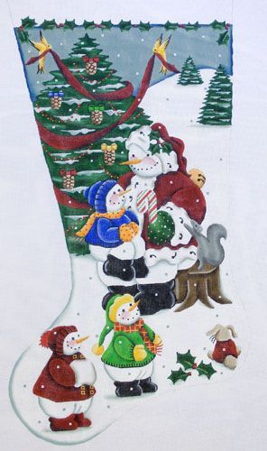 Rebecca Wood Designs Snowman Santa RW Needlepoint Canvas