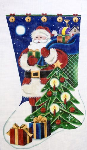 Rebecca Wood Designs Santa Clause Stocking With Gifts Needlepoint Canvas - 13M