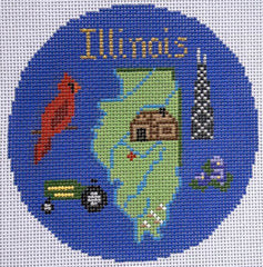 Silver Needle Travel Round Illinois Ornament Needlepoint Canvas