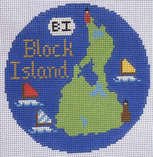 Silver Needle Travel Round Block Island Ornament Needlepoint Canvas